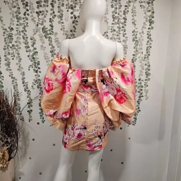 NWOT ASOS Orange Floral Puff Sleeve Dress Size US 2 - Picture 6 of 11